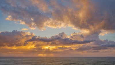 outdoors,sky,day,cloud,blue sky,no humans,sunlight,cloudy sky,building,scenery,reflection,sunset,sun,evening,orange sky,ocean,horizon