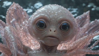 solo, looking at viewer, blue eyes, blurry, blurry background, tentacles, 1other, monster, underwater, realistic, extra eyes