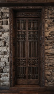 indoors,no humans,from above,scenery,wooden floor,stairs,door,wall,pillar,rock,architecture,brick wall,stone,gate,stone floor,stone wall,wood