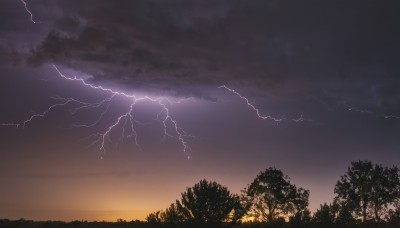 outdoors,sky,cloud,tree,no humans,cloudy sky,nature,scenery,forest,sunset,electricity,lightning,night,dark