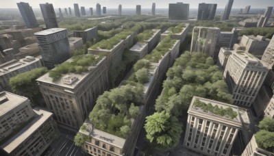 outdoors,sky,day,cloud,water,tree,no humans,building,scenery,city,cityscape,ruins,bridge,river,skyscraper,overgrown