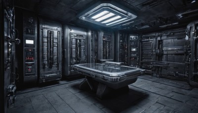 indoors,no humans,window,scenery,science fiction,realistic,door,cable,industrial pipe,machinery,light,spacecraft