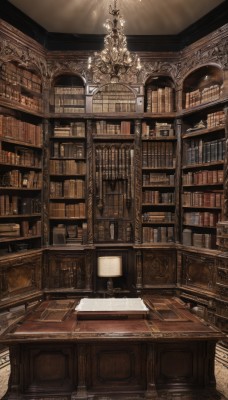 indoors,book,no humans,chair,table,scenery,stairs,bookshelf,shelf,library,ceiling,ladder,ceiling light,chandelier,voile,light rays,light,candle