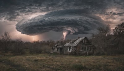 outdoors,sky,cloud,tree,no humans,cloudy sky,grass,building,nature,scenery,forest,mountain,architecture,house,landscape,oversized animal,monster,fantasy