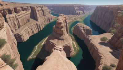 outdoors,sky,day,water,tree,no humans,from above,grass,nature,scenery,forest,rock,mountain,fantasy,road,bridge,river,waterfall,landscape,cliff,blue sky,shadow,ocean,sand,desert