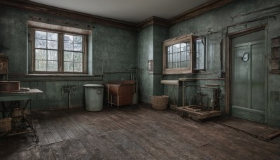 day,indoors,no humans,window,chair,table,sunlight,box,scenery,wooden floor,door,clock,lamp,carpet,cabinet,crate,wooden chair,desk,tiles,bucket,wall,stool