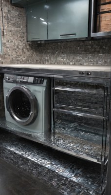 indoors,no humans,window,building,scenery,reflection,door,photo background,washing machine,rain,tiles,tile floor,tile wall,still life,ceiling light