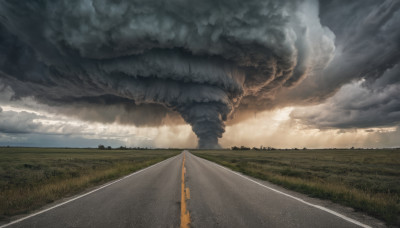 outdoors, sky, cloud, no humans, cloudy sky, grass, scenery, road, field