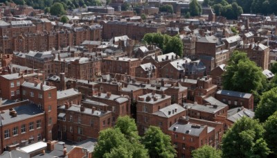 outdoors,tree,no humans,window,from above,building,nature,scenery,forest,stairs,city,road,cityscape,house,rooftop,chimney,day,town