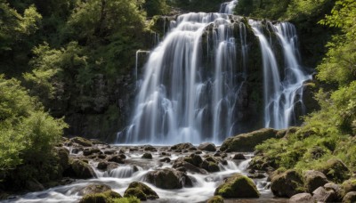 outdoors,day,water,tree,no humans,nature,scenery,forest,rock,river,waterfall,moss,leaf,sunlight,bush,landscape,stream