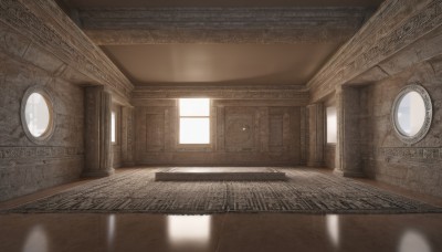 day,indoors,no humans,window,shadow,sunlight,scenery,light rays,stairs,door,clock,hallway,blurry,depth of field,table,wooden floor,light,wall,pillar,ceiling,still life