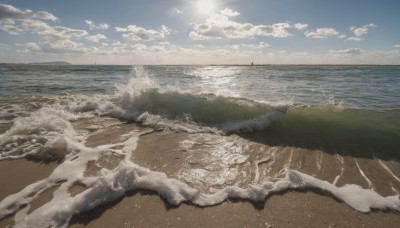 outdoors,sky,day,cloud,water,blue sky,no humans,ocean,beach,sunlight,cloudy sky,scenery,snow,mountain,sand,sun,horizon,waves,landscape,shore,military,military vehicle,watercraft,ship,warship