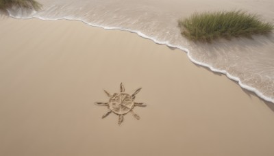 outdoors,day,water,tree,military,no humans,ocean,beach,grass,scenery,flying,aircraft,sand,airplane,vehicle focus,waves,shore,tan background,calligraphy brush (medium),from above,bug,footprints