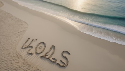 outdoors,sky,water,no humans,ocean,traditional media,beach,scenery,sand,sun,horizon,waves,shore,desert,footprints,shoes,day,sandals,still life