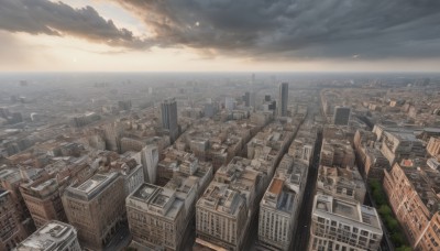 outdoors,sky,cloud,water,tree,no humans,ocean,from above,cloudy sky,building,scenery,sunset,city,horizon,cityscape,skyscraper,rooftop,sunlight,road,landscape