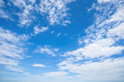 monochrome,outdoors,sky,day,cloud,blue sky,no humans,cloudy sky,scenery,reflection,blue theme,horizon