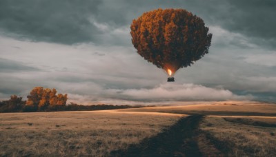 outdoors,sky,day,cloud,tree,no humans,cloudy sky,grass,fire,nature,scenery,forest,road,field,landscape,horizon