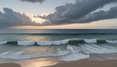 outdoors,sky,day,cloud,signature,water,blue sky,no humans,ocean,beach,cloudy sky,scenery,sunset,sand,horizon,waves,shore,sunlight