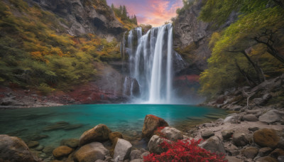 outdoors, sky, cloud, water, tree, no humans, nature, scenery, forest, rock, mountain, river, waterfall, landscape