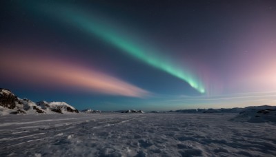 outdoors,sky,no humans,night,star (sky),night sky,scenery,starry sky,rock,mountain,horizon,landscape,aurora,day,cloud,water,blue sky,ocean,sunrise