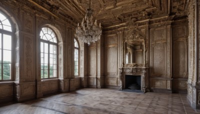 day,indoors,tree,no humans,window,sunlight,scenery,stairs,door,architecture,tile floor,pillar,statue,hallway,church,arch,chandelier,column,chair,wooden floor,fantasy,tiles,throne,floor,ceiling