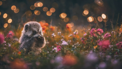 flower, outdoors, signature, blurry, no humans, depth of field, animal, realistic, animal focus