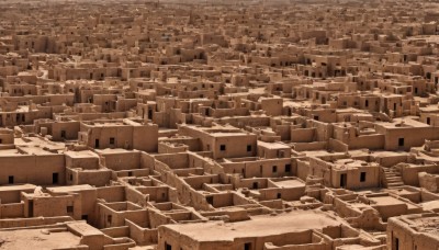 monochrome,outdoors,no humans,traditional media,building,scenery,city,road,cityscape,sepia,brown theme,ruins,skyscraper