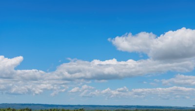 outdoors,sky,day,cloud,water,tree,blue sky,no humans,ocean,cloudy sky,grass,nature,scenery,blue theme,horizon,summer,landscape,cumulonimbus cloud,signature,mountain,field,mountainous horizon,hill