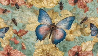 flower, wings, blurry, no humans, depth of field, blurry background, animal, bug, butterfly, flying, realistic