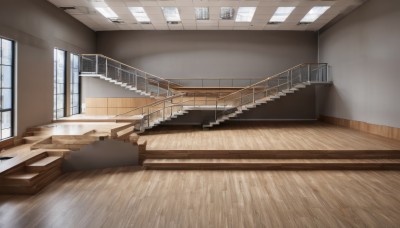 sky,day,cloud,indoors,no humans,window,shadow,chair,table,sunlight,curtains,scenery,wooden floor,stairs,door,railing,school,floor,ceiling,piano,hallway,ceiling light,reflective floor,gym