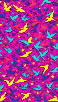 solo,star (symbol),pokemon (creature),no humans,bird,animal focus,pink theme,purple theme,colorful,too many,flock,short hair,animal,scenery,fish,flying,wide shot,surreal