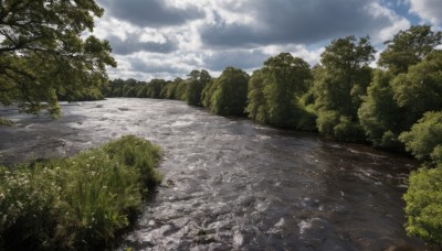 outdoors,sky,day,cloud,water,tree,blue sky,dutch angle,no humans,sunlight,cloudy sky,grass,nature,scenery,forest,rock,road,bush,river,landscape,mountain