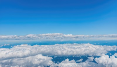 monochrome,outdoors,sky,day,cloud,water,blue sky,no humans,ocean,cloudy sky,scenery,blue theme,horizon,landscape,above clouds