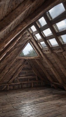 outdoors,sky,day,cloud,indoors,tree,blue sky,no humans,window,scenery,wooden floor,architecture,cloudy sky,building,ruins,wood,brick floor