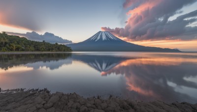 outdoors,sky,cloud,water,tree,no humans,cloudy sky,nature,scenery,forest,reflection,sunset,mountain,road,river,landscape,mountainous horizon,lake