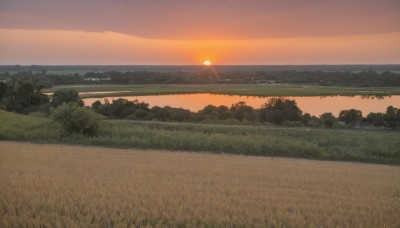 outdoors,sky,cloud,water,tree,no humans,grass,nature,scenery,forest,sunset,sun,horizon,road,bush,field,river,evening,landscape,orange sky,hill,ocean,beach,house,shore