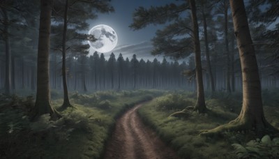 outdoors,sky,cloud,tree,no humans,night,moon,grass,nature,night sky,scenery,full moon,forest,moonlight,bush,landscape