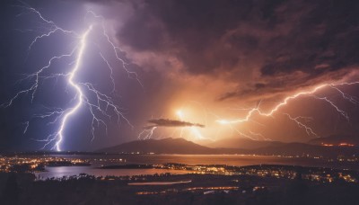 outdoors,sky,cloud,water,no humans,ocean,cloudy sky,building,scenery,sunset,mountain,city,aircraft,sun,horizon,electricity,cityscape,river,lightning,landscape,contrail,city lights,tree,night,nature,reflection,dark,lake,hill