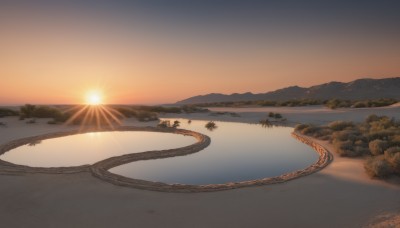 outdoors,sky,cloud,water,tree,no humans,ocean,beach,sunlight,nature,scenery,forest,sunset,mountain,sand,sun,horizon,river,landscape,lake,shore,orange sky,reflection,road,bush,evening,path,desert