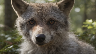 looking at viewer, brown eyes, outdoors, blurry, no humans, depth of field, blurry background, animal, cat, realistic, animal focus