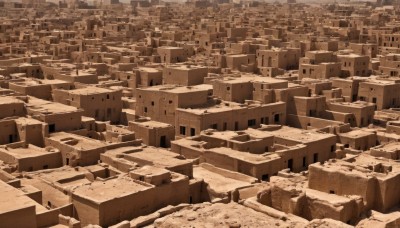 monochrome,outdoors,no humans,building,scenery,city,cityscape,sepia,brown theme,rock,ruins