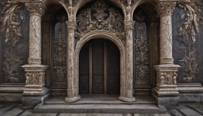 indoors,no humans,window,plant,scenery,stairs,door,architecture,pillar,statue,arch,column