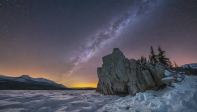 outdoors,sky,cloud,water,tree,no humans,night,ocean,beach,star (sky),nature,night sky,scenery,snow,forest,starry sky,sunset,rock,mountain,sand,horizon,winter,landscape,mountainous horizon,gradient sky,shore,shooting star