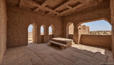 outdoors,sky,day,artist name,cloud,blue sky,no humans,window,watermark,building,scenery,stairs,city,cityscape,pillar,arch,web address,door,wall,architecture,ruins,column,brick floor