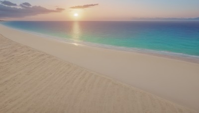 outdoors,sky,cloud,water,tree,no humans,ocean,watermark,beach,cloudy sky,scenery,sunset,sand,sun,horizon,waves,shore