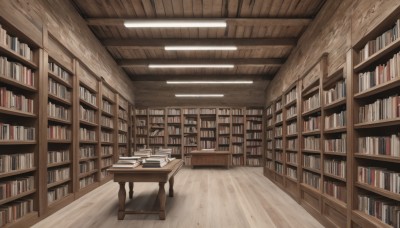 indoors,book,no humans,shadow,chair,table,scenery,wooden floor,bookshelf,shelf,book stack,library,ceiling,ladder,ceiling light