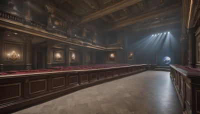 indoors,no humans,window,chair,table,sunlight,scenery,light rays,stairs,bookshelf,light,lamp,planet,pillar,painting (object),carpet,chandelier,globe,wooden floor,fantasy,door,sunbeam,ceiling,reflective floor