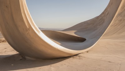 outdoors,sky,day,blue sky,no humans,shadow,scenery,reflection,realistic,sand,desert,solo,close-up,1other,brown theme