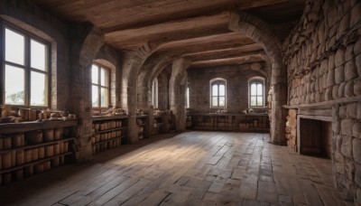 day,indoors,no humans,window,chair,table,sunlight,plant,scenery,wooden floor,stairs,door,shelf,barrel,crate,book,fantasy,bookshelf,potted plant,candle,wall,brick wall,vase,arch,candlestand,treasure chest,fireplace