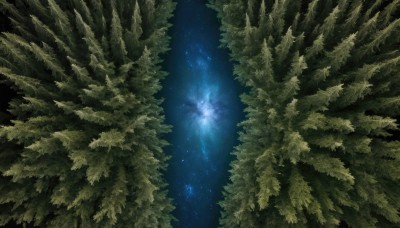 outdoors,sky,tree,no humans,night,traditional media,star (sky),nature,night sky,scenery,forest,starry sky,milky way,water,leaf,reflection,space,reflective water,galaxy